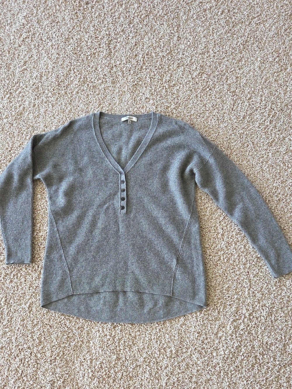 Women's Henley V-Neck Button Pullover Sweater - Gray